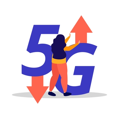 5g wireless internet technology flat concept icon with female character vector illustration