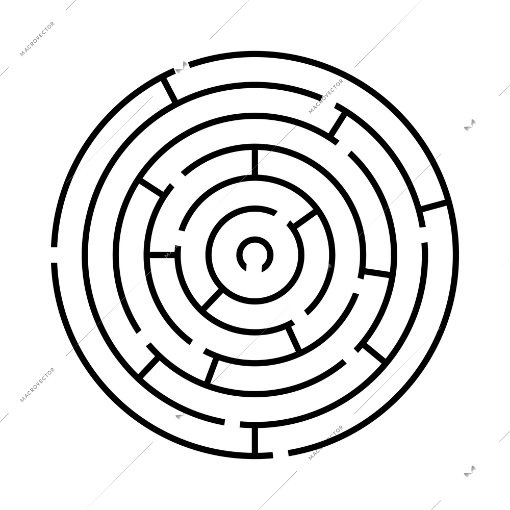 Black round labyrinth game scheme flat vector illustration