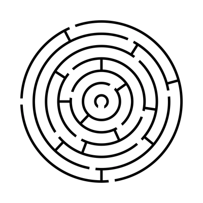 Black round labyrinth game scheme flat vector illustration