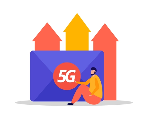 High speed 5g internet wireless technology flat icon with human character and message vector illustration