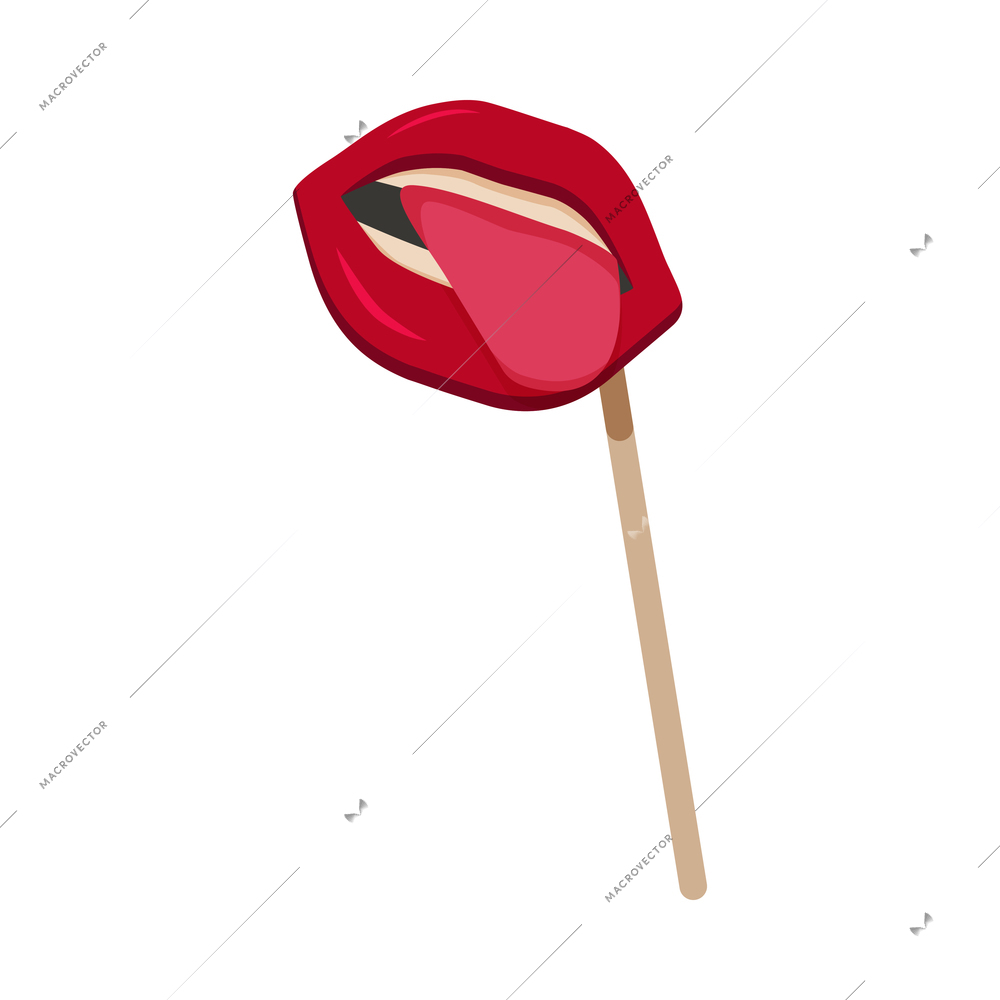 Photo booth prop with red female lips and tongue flat icon vector illustration