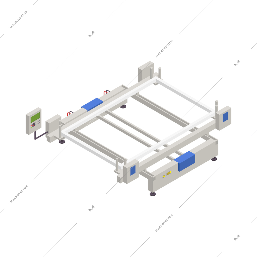 Pvc window production process with factory equipment 3d isometric icon vector illustration