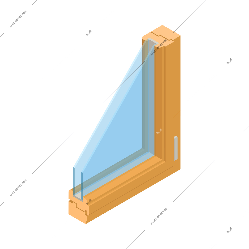 Window profile with wooden frame sample on white background isometric vector illustration