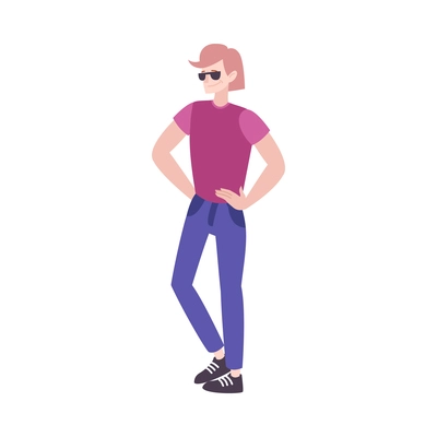 Smiling teen wearing sunglasses on white background flat vector illustration