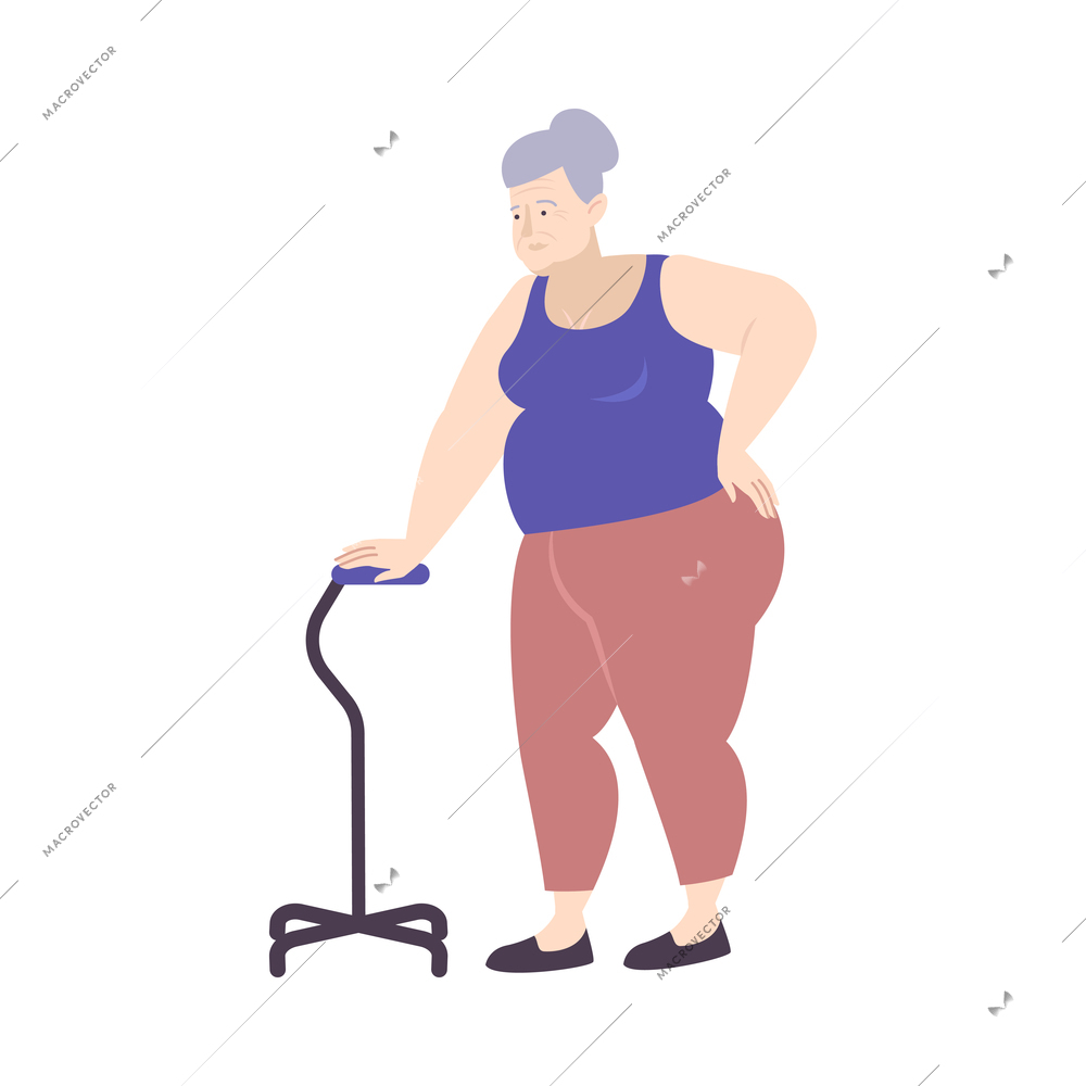 Flat icon with disabled overweight senior woman vector illustration