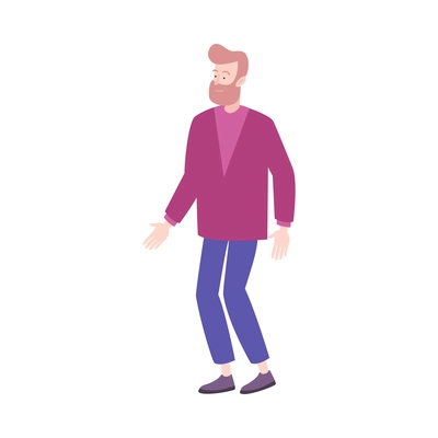 Young bearded man wearing casual clothes on white background flat vector illustration