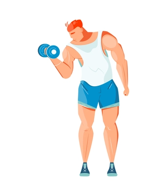 Healthy lifestyle icon with man exercising with dumbbell flat vector illustration