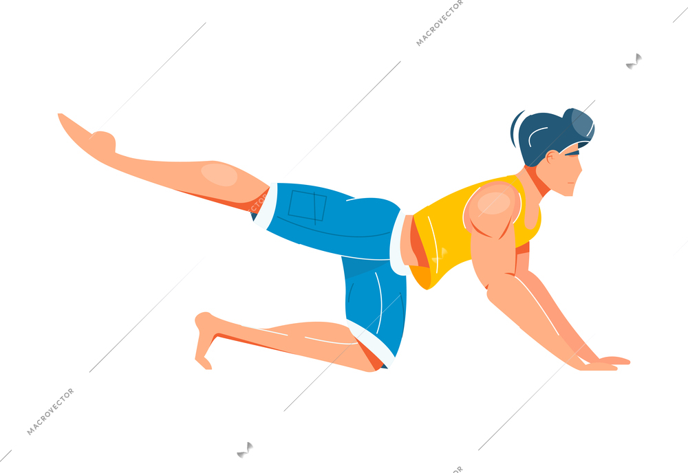 Healthy lifestyle flat icon with man doing fitness or yoga vector illustration