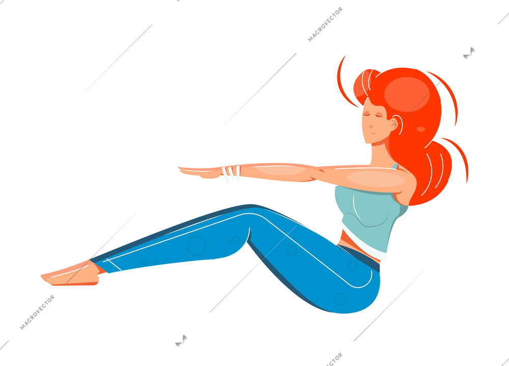 Red haired woman doing fitness flat icon vector illustration