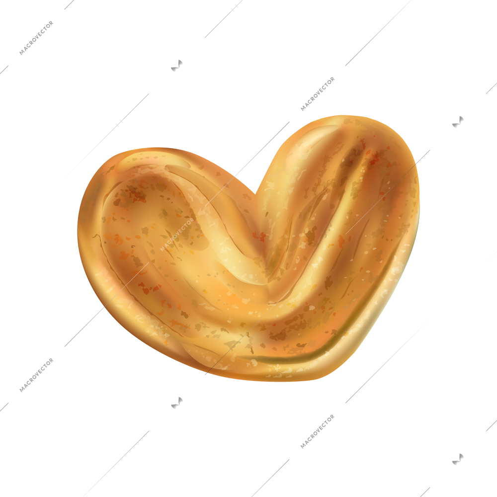 Realistic cookie in shape of heart on white background vector illustration