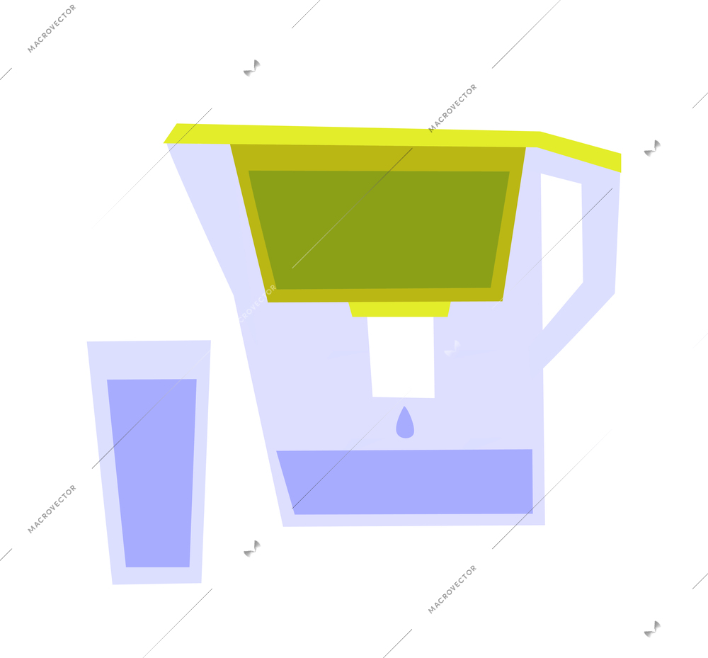 Water filter jug and glass on white background flat isolated vector illustration
