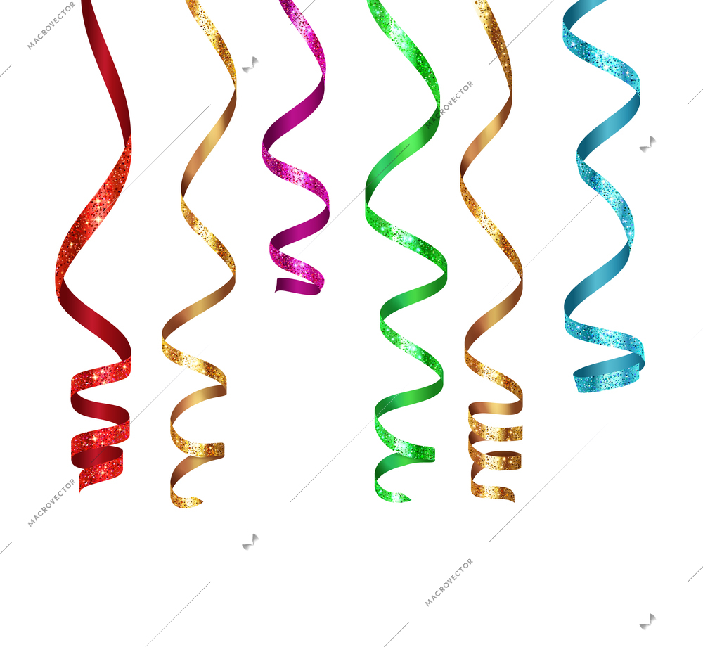 Realistic shiny colorful party streamers isolated on white background vector illustration