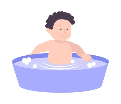 Happy baby washing in basin with water flat icon vector illustration