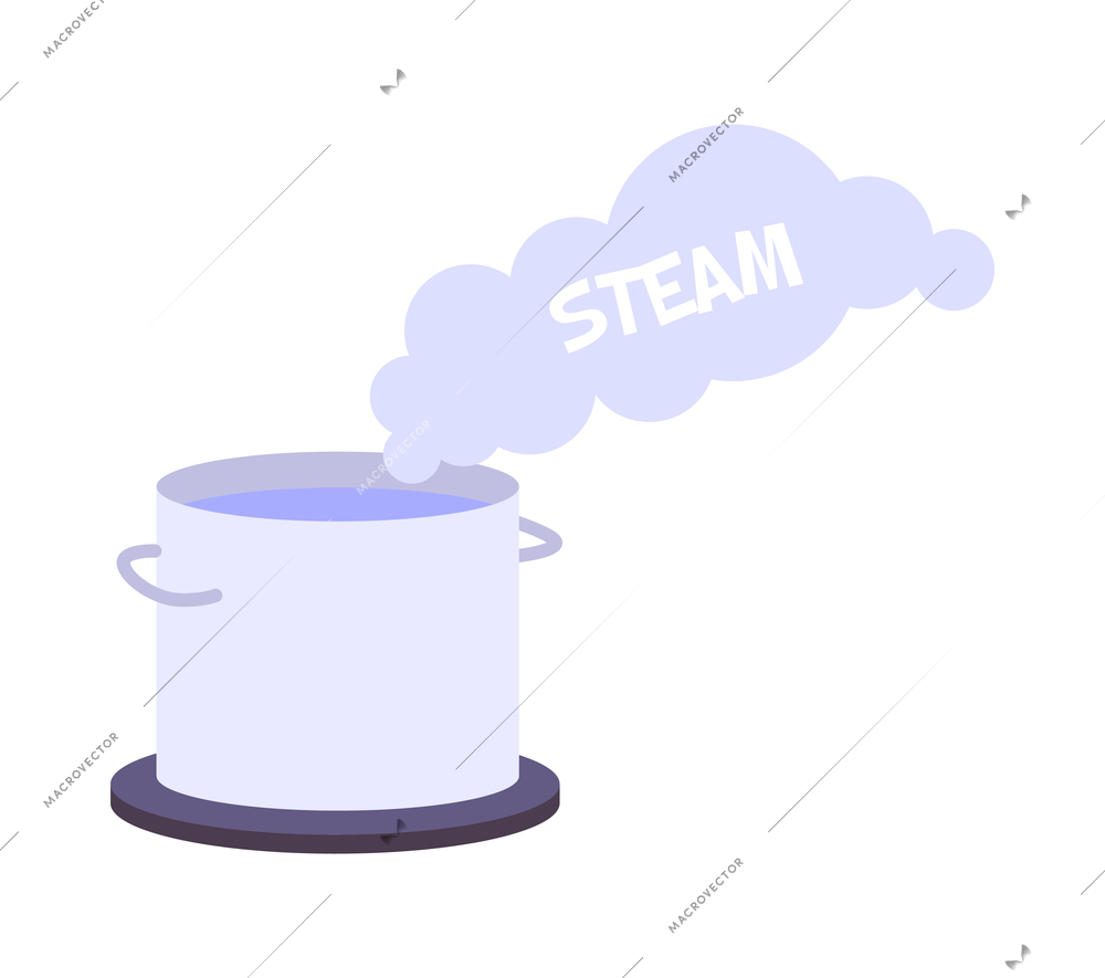 Steam coming from boiling water in pan flat icon vector illustration