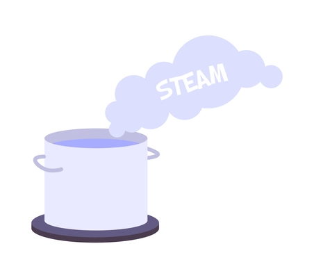 Steam coming from boiling water in pan flat icon vector illustration