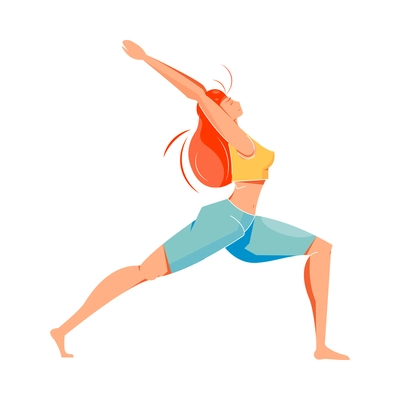 Woman practicing warrior one yoga position flat icon vector illustration