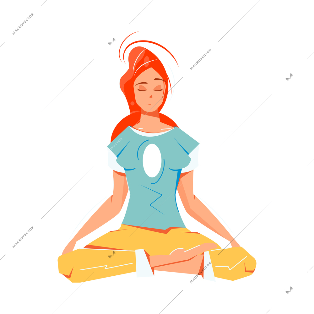 Flat woman sitting in lotus position on white background vector illustration