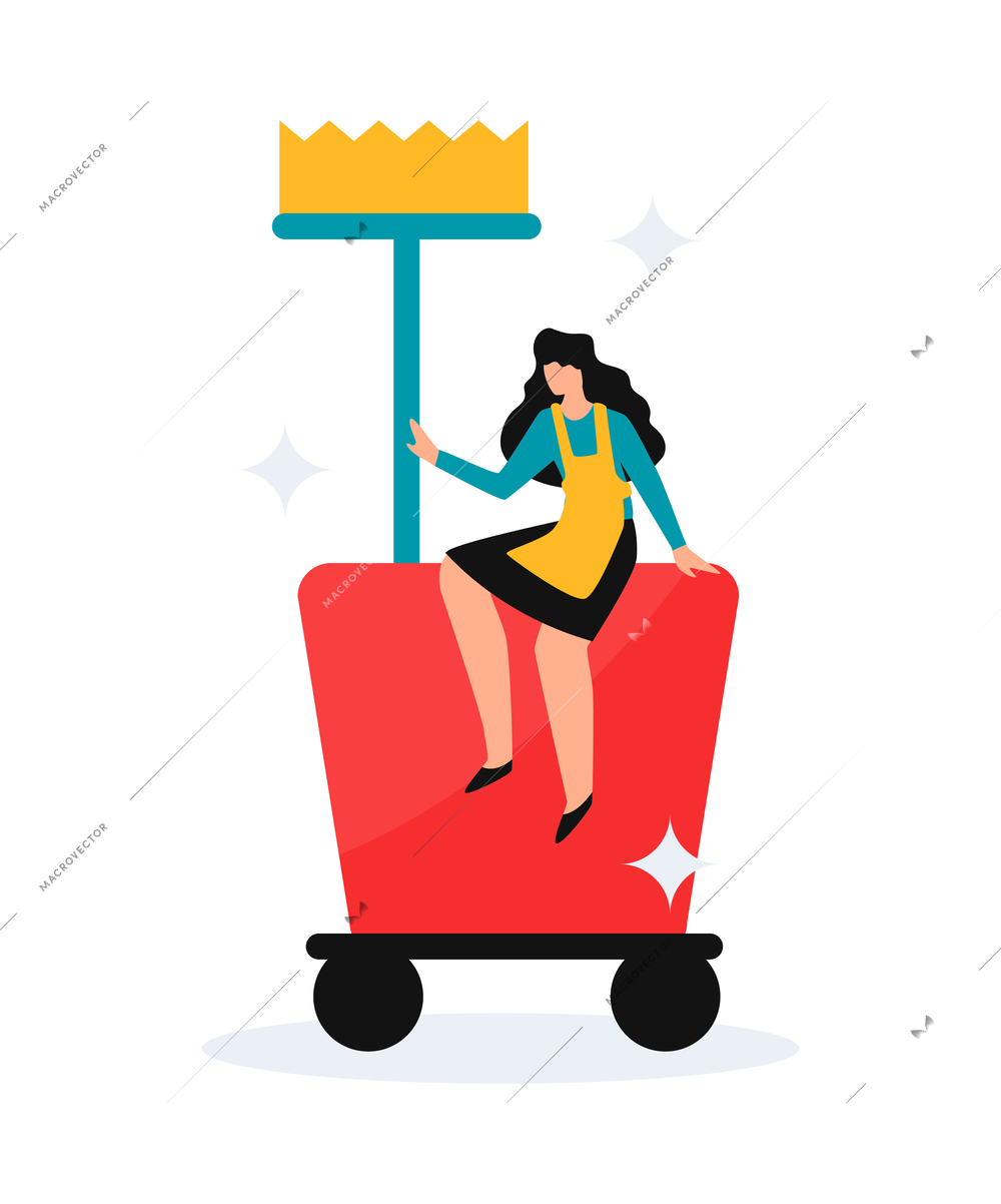 Cleaning service icon with female character and broom vector illustration