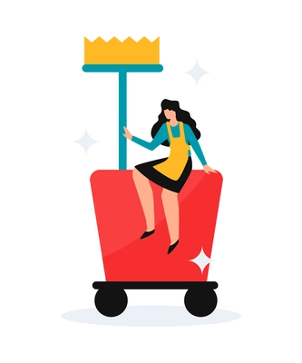 Cleaning service icon with female character and broom vector illustration