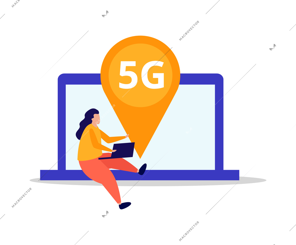 Flat icon with laptop and high speed 5g internet user vector illustration