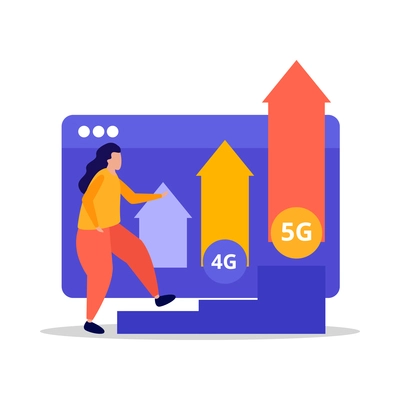 Flat concept icon with high speed 5g internet connection and human character vector illustration