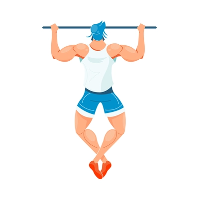Flat icon with back view of man doing pull ups vector illustration