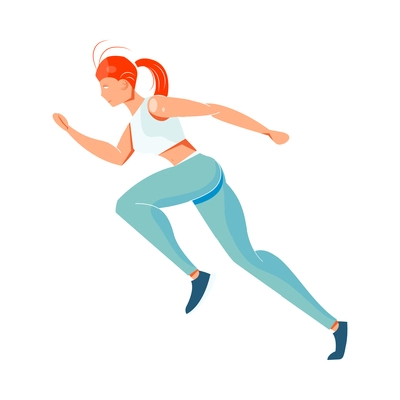 Young slim woman jogging flat icon on white background vector illustration