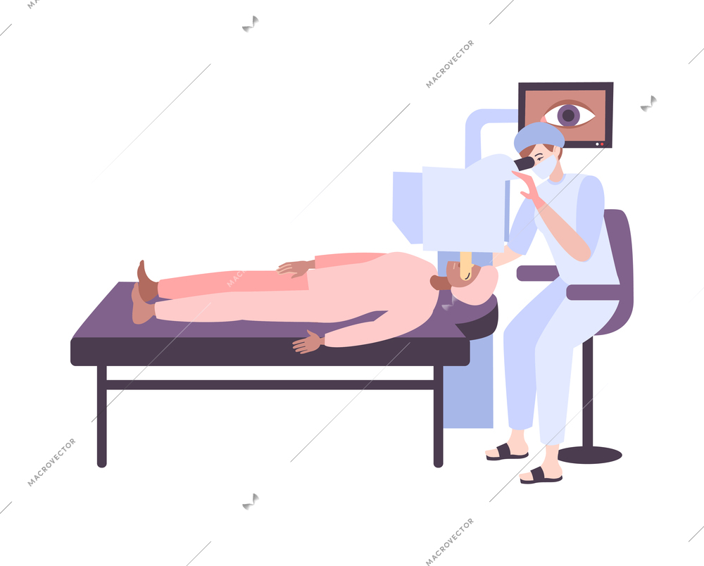 Ophthalmology flat icon with man having eye check vector illustration