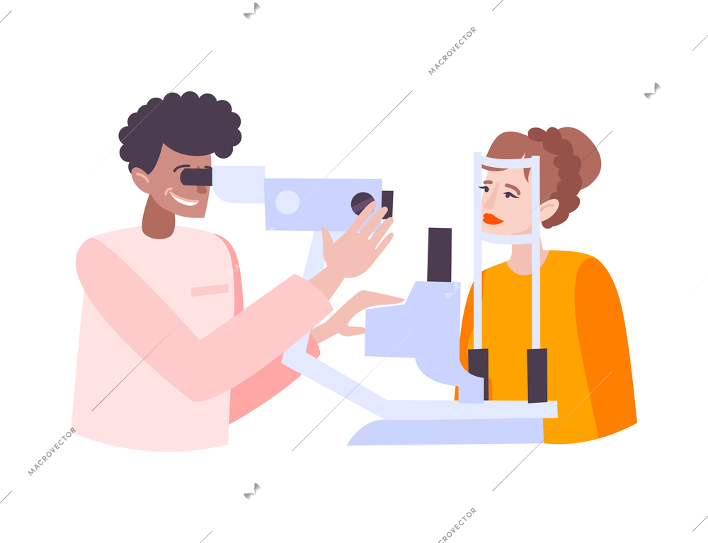 Ophthalmology vision flat icon with woman having eye check vector illustration