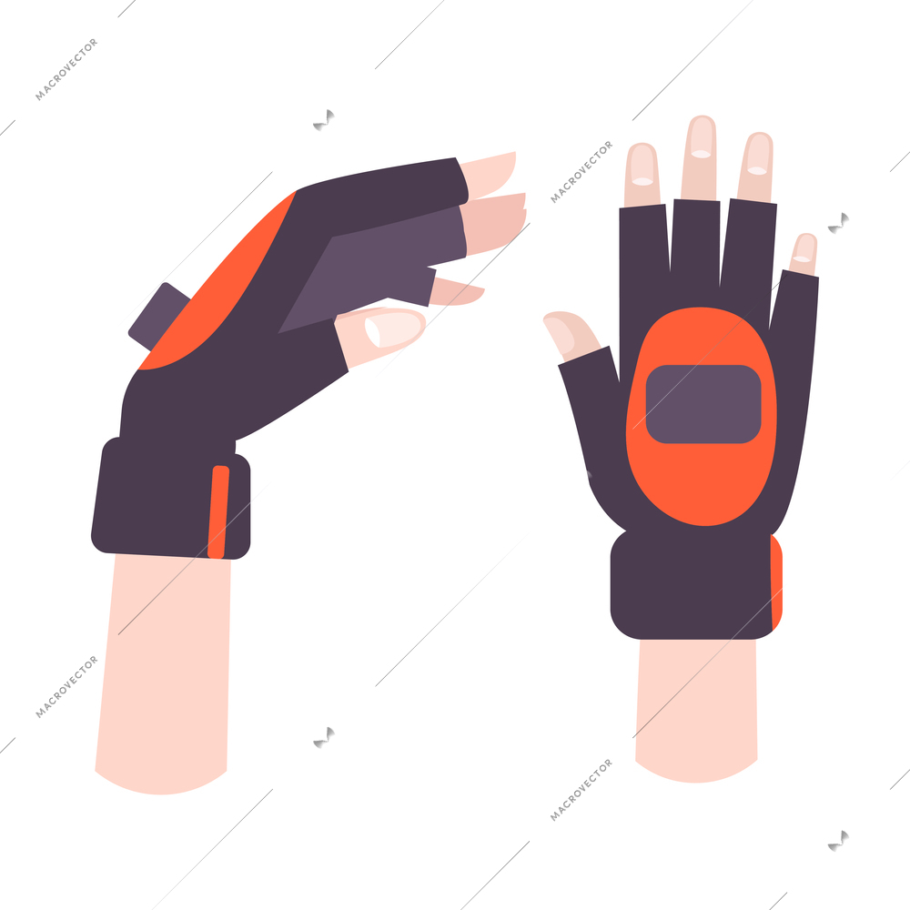 Human hands wearing wireless vr gloves flat isolated vector illustration