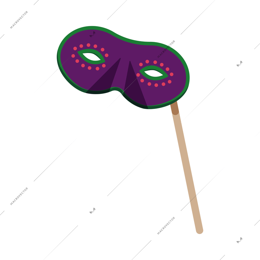 Photo booth props masquerade color mask on stick flat icon vector illustration