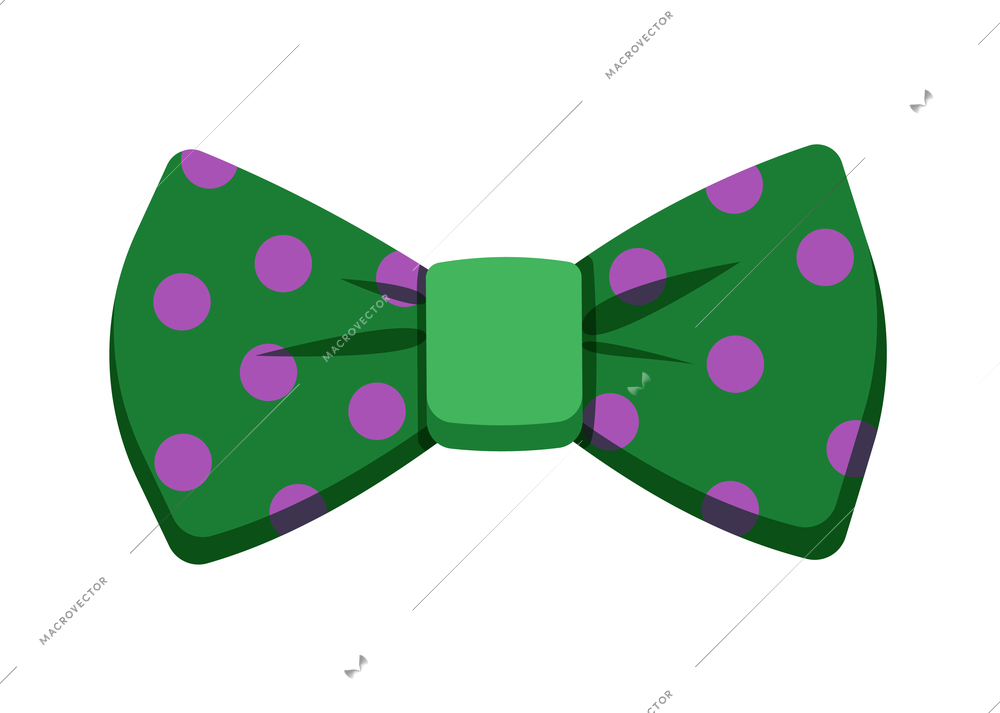 Green spotted bow tie on white background flat vector illustration