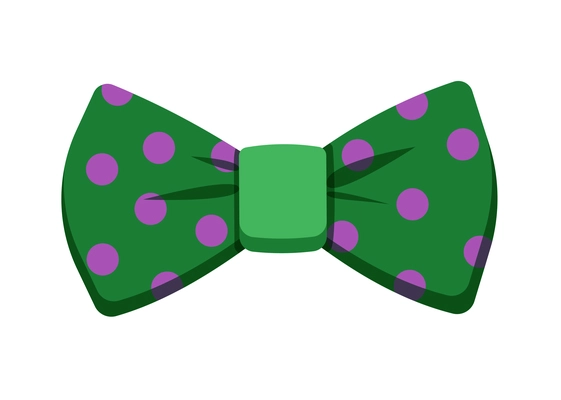 Green spotted bow tie on white background flat vector illustration