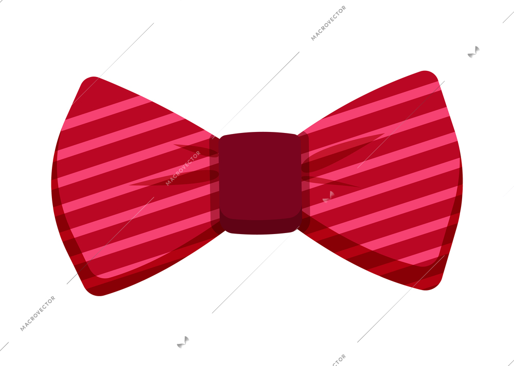 Color striped bow tie on white background flat vector illustration