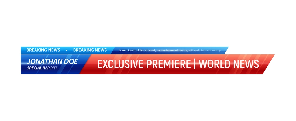 Breaking news lower third television channel bar realistic vector illustration