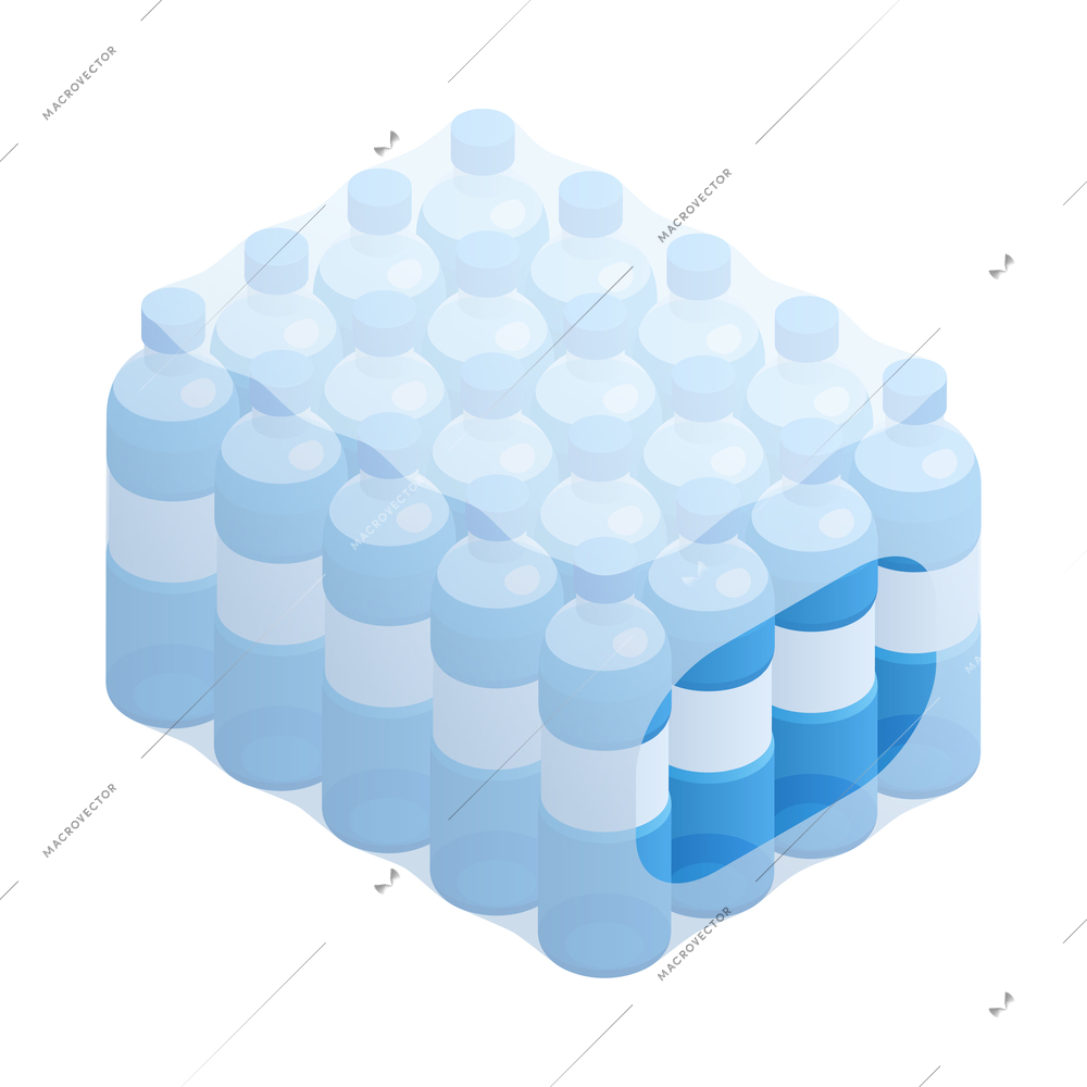 Packed plastic water bottles isometric 3d vector illustration