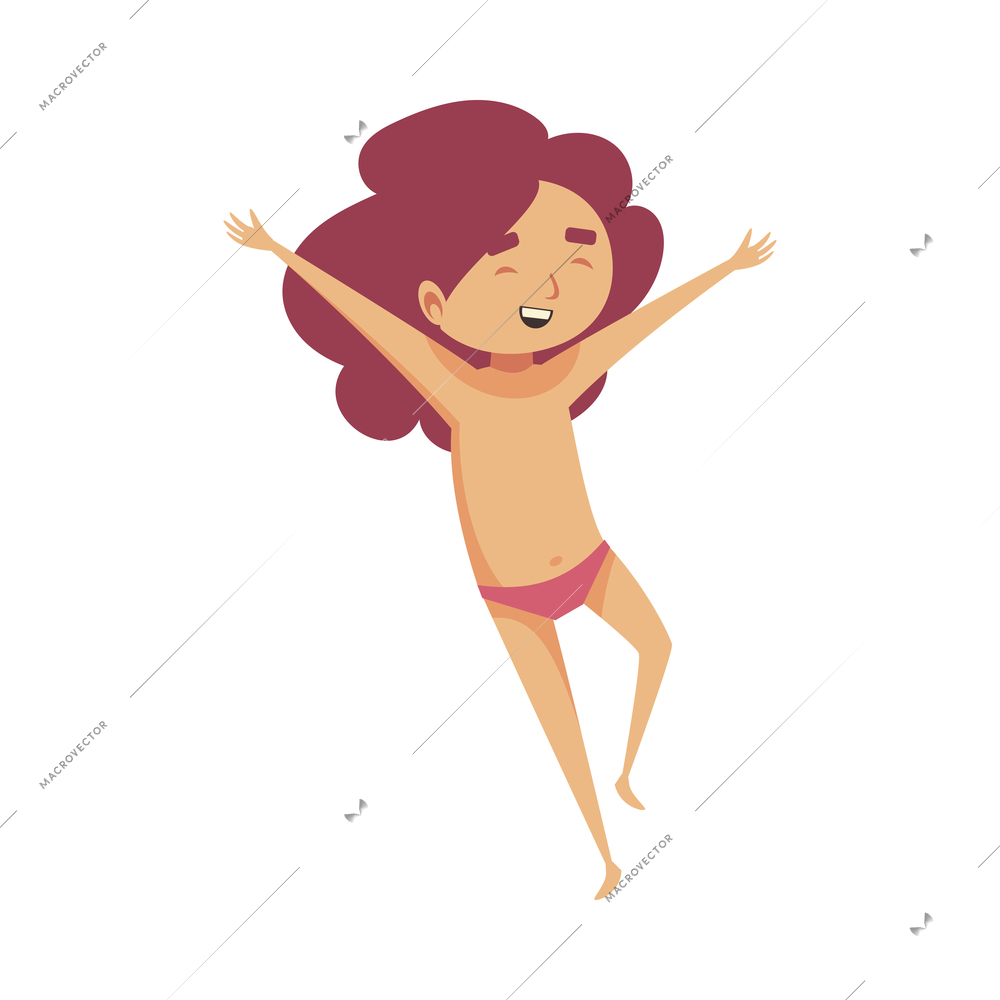Happy kid wearing swimming trunks on white background vector illustration