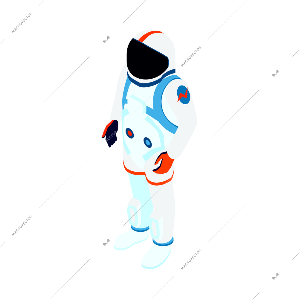 Isometric icon with human character of spaceman wearing spacesuit 3d vector illustration