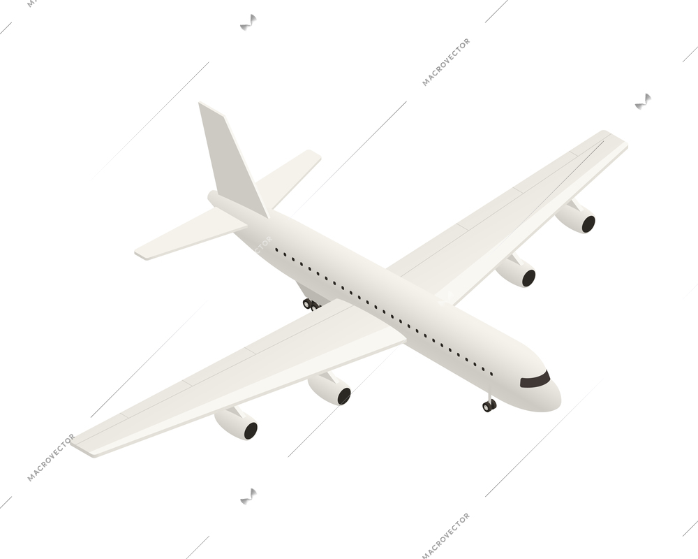 White passenger plane in isometric style 3d vector illustration