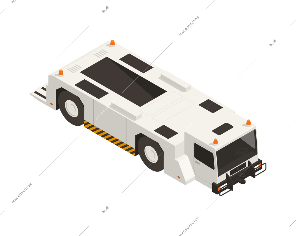 Airport vehicle isometric icon with aircraft tug tow tractor 3d vector illustration
