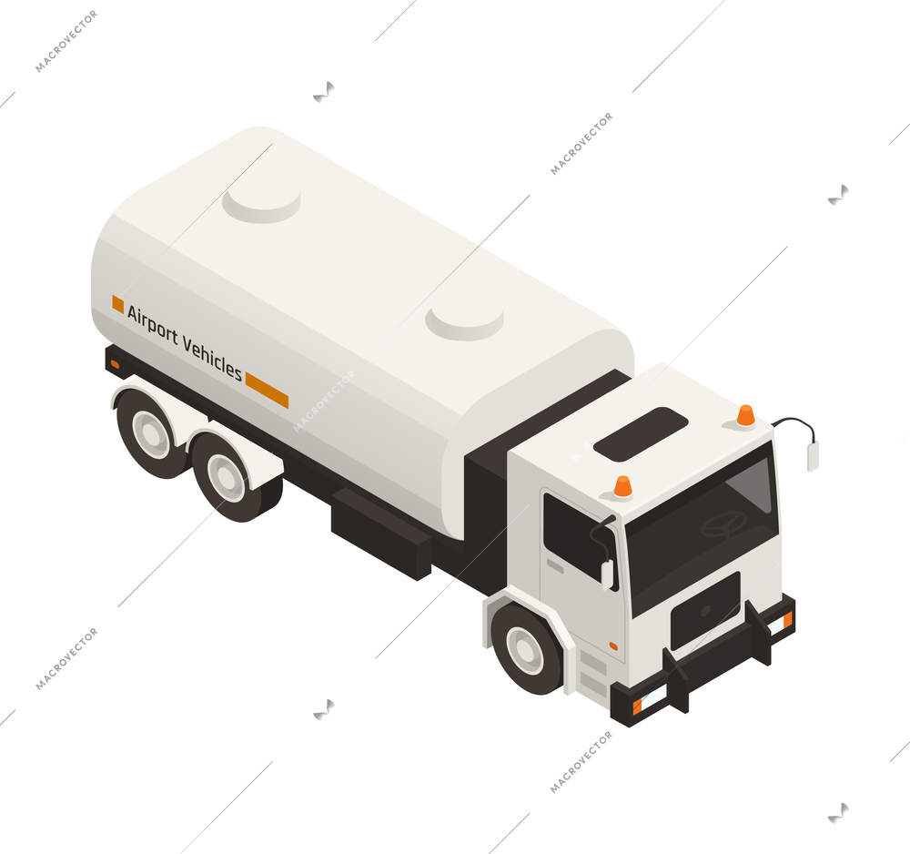 Isometric airport fuel supply truck vehicle on white background 3d vector illustration