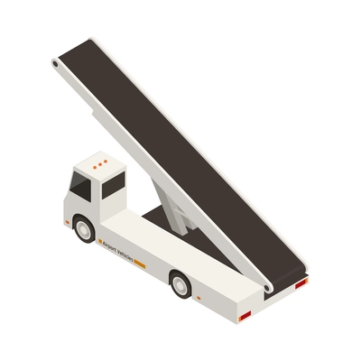 Isometric icon with back view of belt loader airport vehicle 3d vector illustration