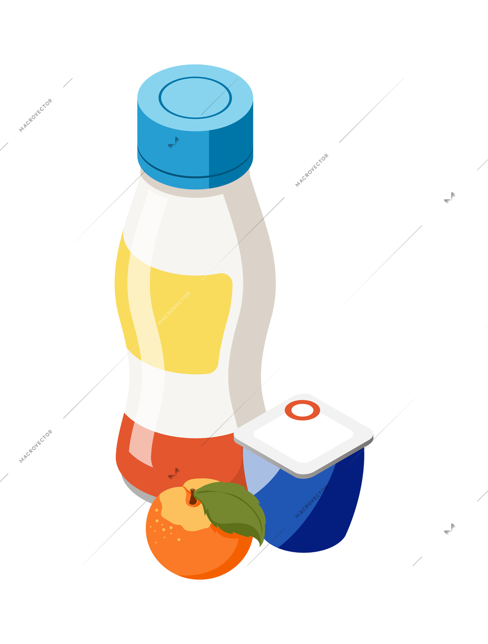 Baby food isometric icon with bottle and pot of fruit yogurt on white background 3d vector illustration