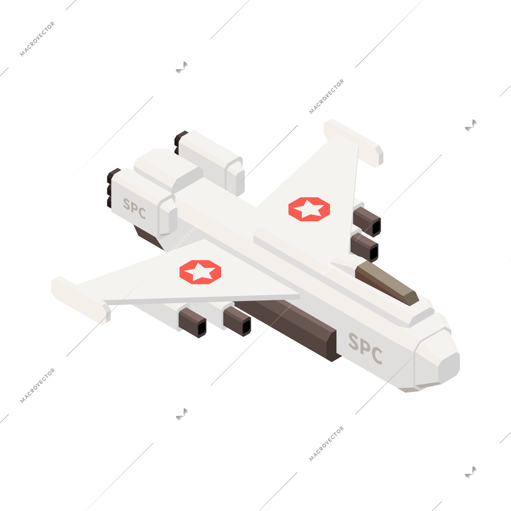 Space shuttle in white color isometric icon on blank background 3d vector illustration