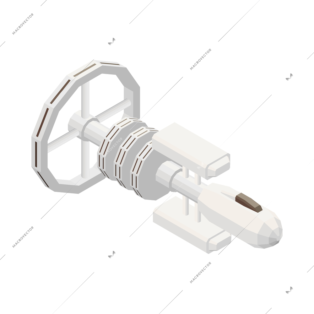 Isometric icon with white orbital space station 3d vector illustration