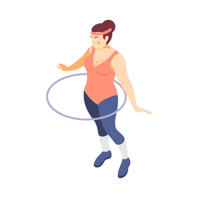 Plus size woman training with hula hoop isometric vector illustration