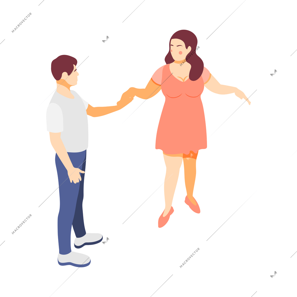 Plus size woman dancing with man isometric icon vector illustration