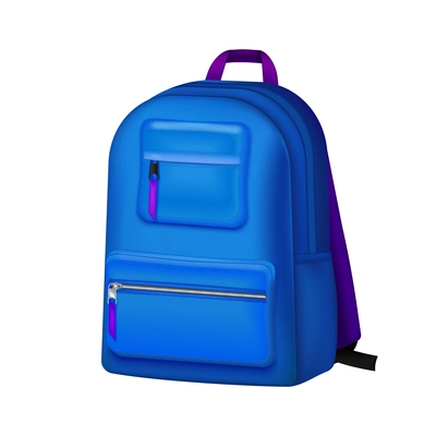 Realistic blue school backpack with shadow vector illustration