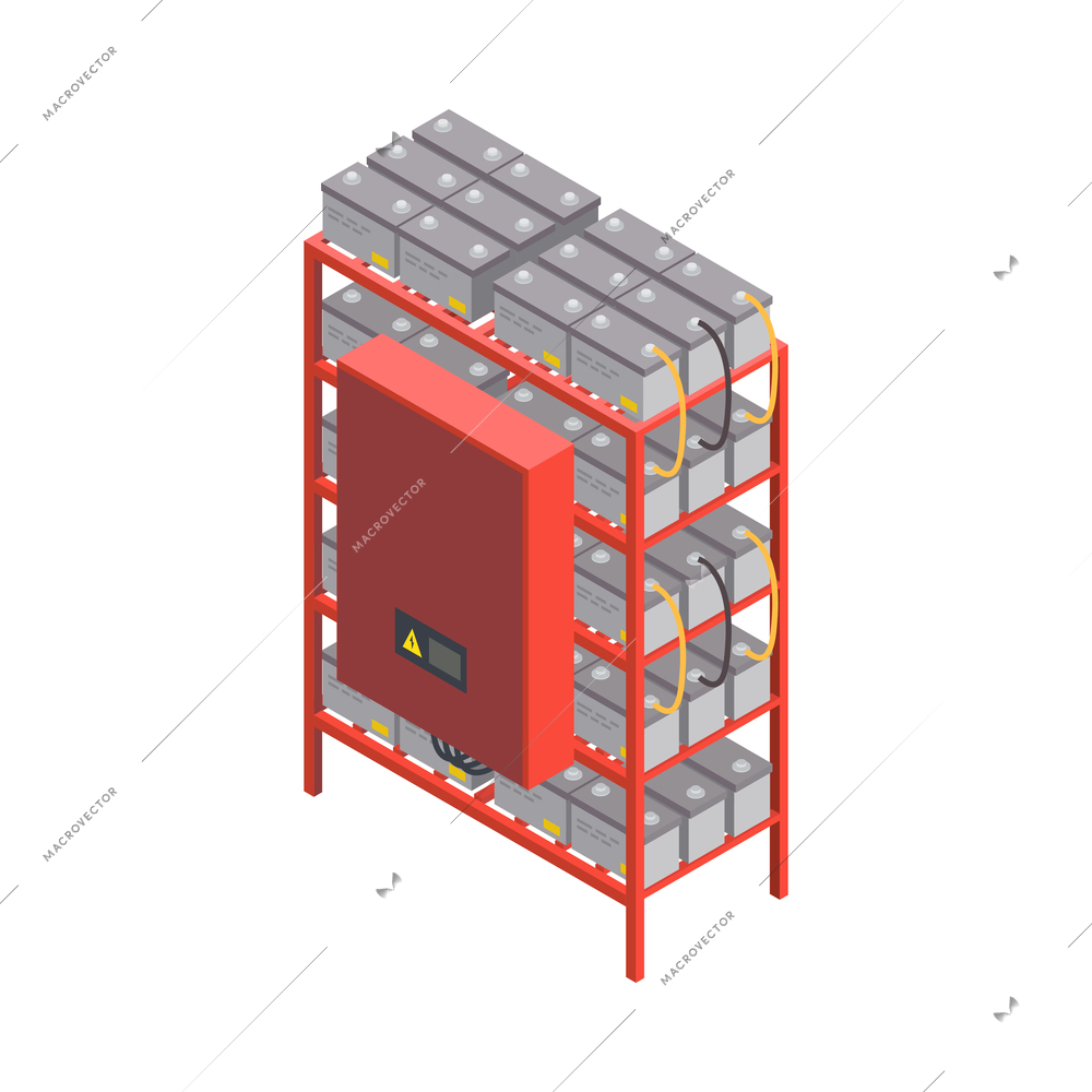 Rack with rows of data cloud hardware in data center isometric icon vector illustration