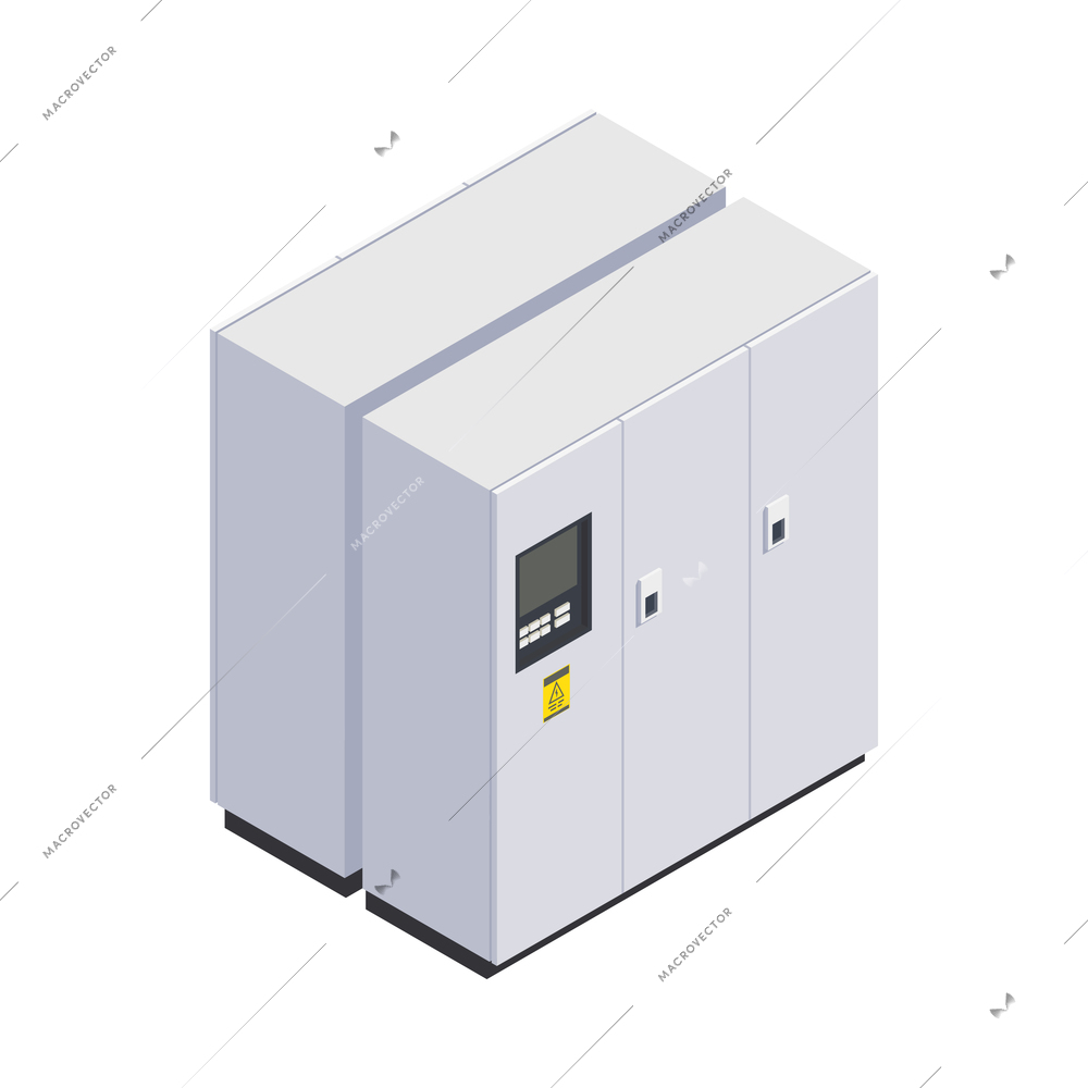 Data center equipment icon with closed racks on white background 3d vector illustration